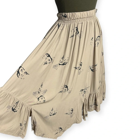 Vintage Miss Mod Marilyn Monroe print midi skirt tan black size 6/Medium - Picture 3 of 13